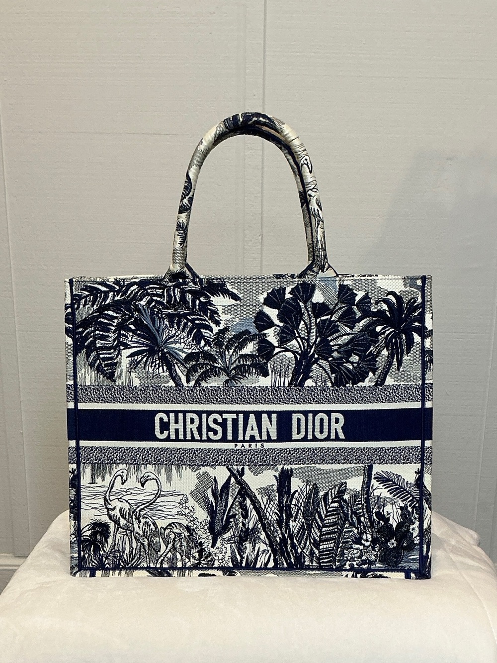 Dior Navy and White Book Tote with Tropical Toile